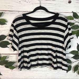 We the Free People Size Large Bold Stripe Short Sleeve Crop Top